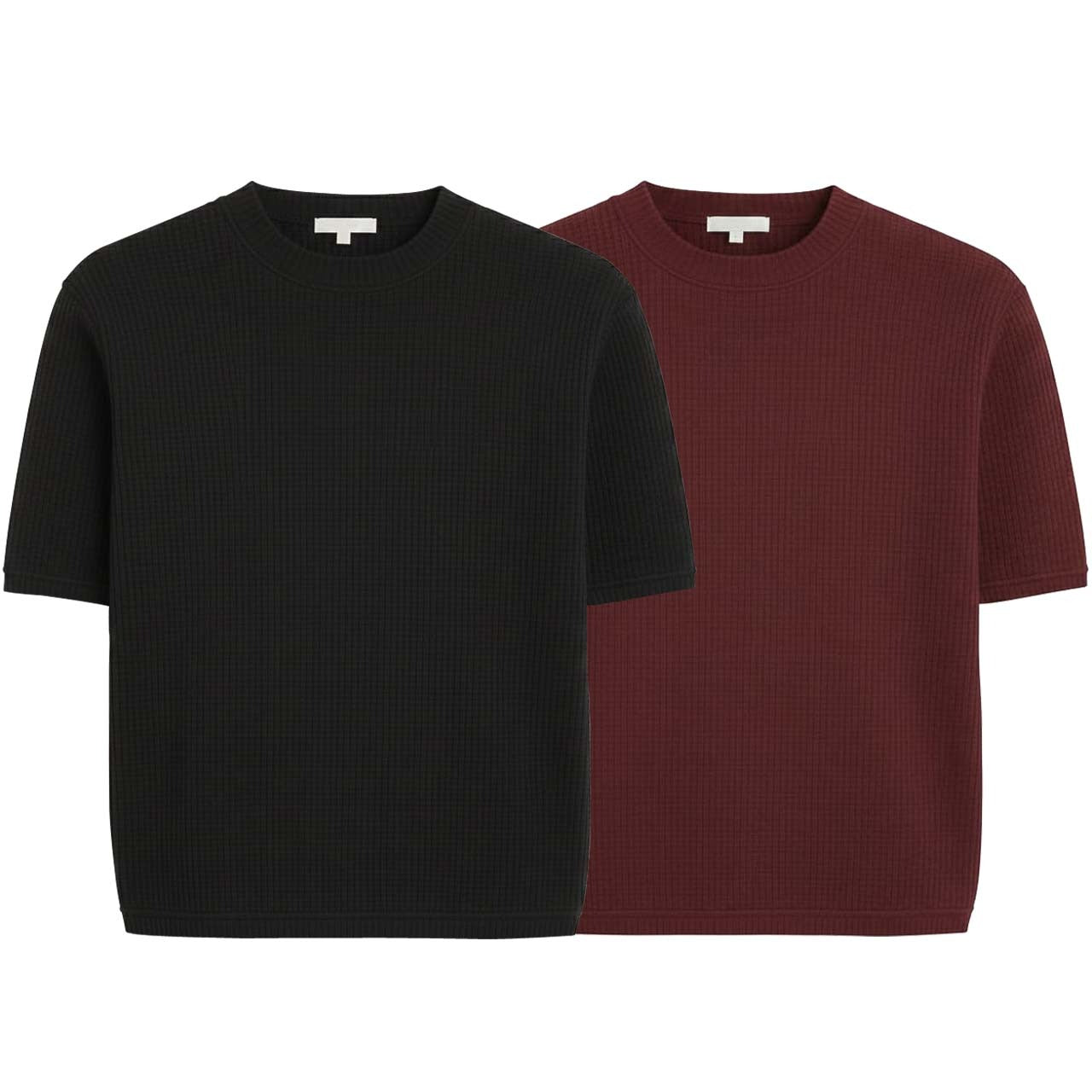 Pack of 2 WAFFLE KNIT T-Shirts ( BLACK & MAROON )
