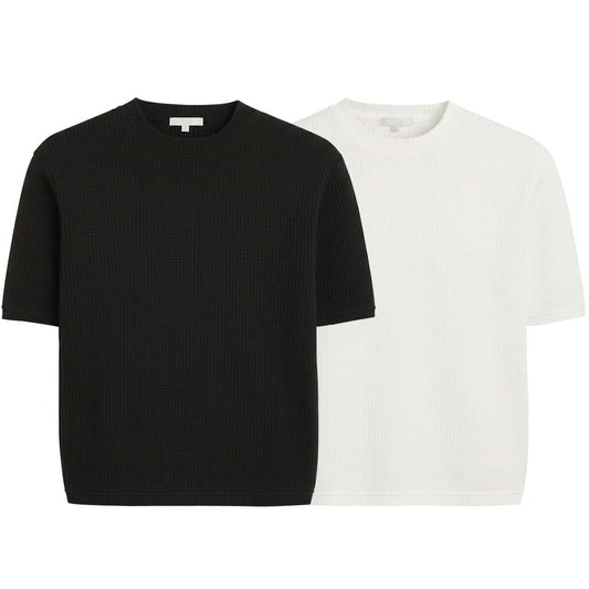 Pack of 2 WAFFLE KNIT T-Shirts ( BLACK & WHITE )