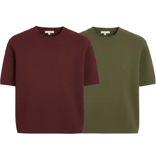 Pack of 2 WAFFLE KNIT T-Shirts ( MAROON & GREEN )
