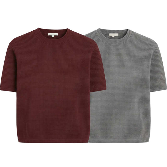 Pack of 2 WAFFLE KNIT T-Shirts ( MAROON & GREY )