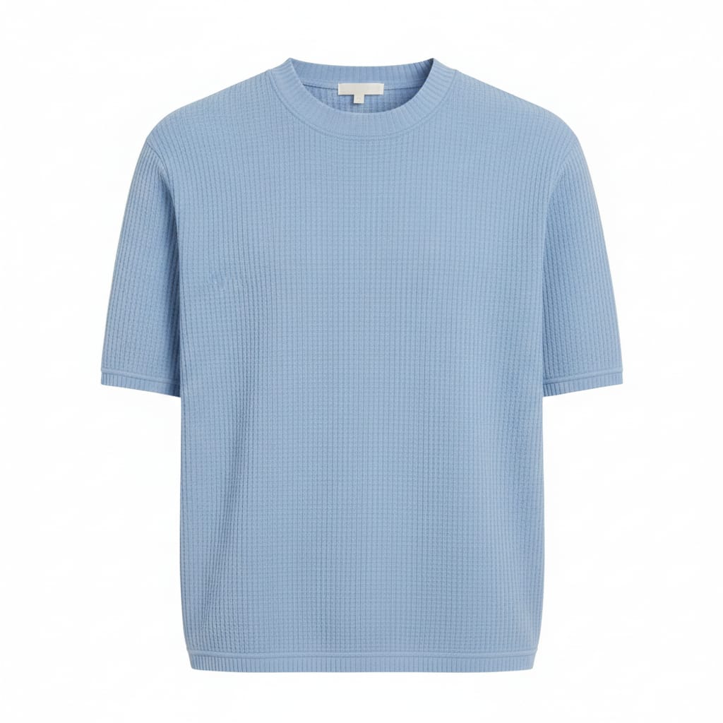 SKY-BLUE WAFFLE KNIT T-Shirt