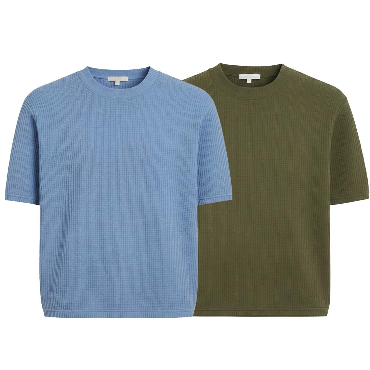 Pack of 2 WAFFLE KNIT T-Shirts ( SKY-BLUE & GREEN )