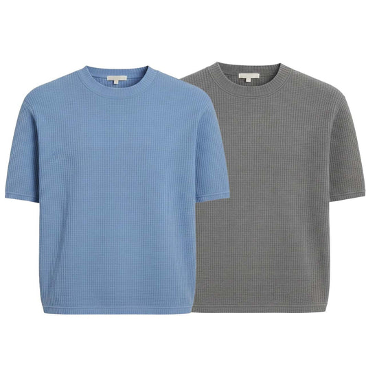 Pack of 2 WAFFLE KNIT T-Shirts ( SKY-BLUE & GREY )
